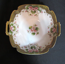 Vintage Nippon Pink Green Floral Bowl Hand Painted W/Gold Raised Paint 7&quot; - £52.98 GBP