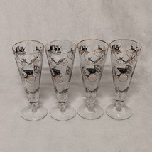 MCM Libbey Curio Pilsner Glasses 4 Carriages Buggies Black Gold Mid Century  - £25.91 GBP