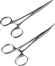 Pair of Fishing Forceps, Straight and Curved, Stainless Steel  - £10.14 GBP