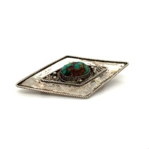 Vintage Signed Sterling Bezalel Jerusalem Natural Turquoise Stone Brooch Pin - £43.76 GBP