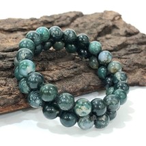 Natural Moss Agate Gemstone 8 mm beads 7.5&quot; Inches Stretch Bracelet 2SB-85 - £11.66 GBP