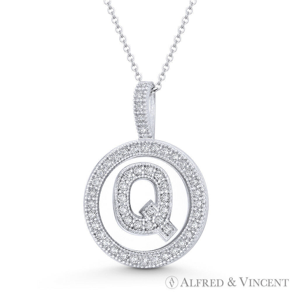 Primary image for Initial Letter "Q" Halo CZ Crystal Pave 14k White Gold 19x13mm Necklace Pendant