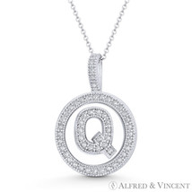 Initial Letter &quot;Q&quot; Halo CZ Crystal Pave 14k White Gold 19x13mm Necklace Pendant - £111.16 GBP+