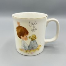 Vintage 1983 Precious Moments Coffee Mug &quot;Love is Kind&quot; Gold Rim Enesco - £7.76 GBP