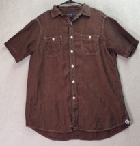 Cremieux Shirt Mens Medium Brown 100% Linen Contrast Stitch Collared Button Down - £15.89 GBP