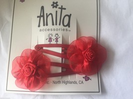 Anita Hair Accessories 2 Piece Quick Snap Clips Daisey Rosebud Center Red - £3.86 GBP