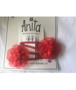 Anita Hair Accessories 2 Piece Quick Snap Clips Daisey Rosebud Center Red - £3.91 GBP