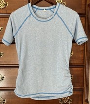 Lucy Activewear Blue Striped Short Sleeve Ruched Side Top XS stretch rou... - $12.84