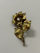 Vintage Swiss Made Gold Tone Flower Brooch with Rhinestone - £7.46 GBP