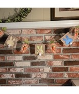 Handmade Embroidered Easter Bunny Plaid Carrots Garland Decor Rustic Cot... - $25.00