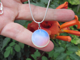 Very Beautiful Opalite Full Moon Necklace, 925 Silver Overlay, Handmade - £12.50 GBP