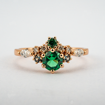 Vintage Round Lab Emerald Engagement Ring With Moissanite Memorial Ring - $300.00+