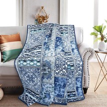 NEWLAKE Quilted Throw Blanket for Bed Couch Sofa, Blue Classic, 60X78 Inch - £46.74 GBP