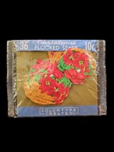 Vintage Flocked Sparkled Poinsettias Die Cut Gummed Christmas Holiday Se... - $23.67