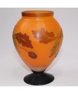 Teleflora Vase Cameo Art Glass Orange Oak Leaves And Acorns GALLE Style ... - $16.40