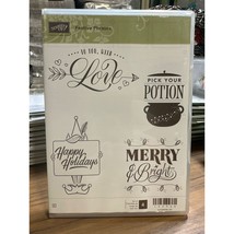 Stampin&#39; Up Festive Phrases Cling Rubber Photopolymer Stamps Happy Holidays - £10.79 GBP