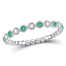 10kt White Gold Womens Round Emerald Diamond Dot Stackable Band Ring 1/6 Cttw - £159.04 GBP