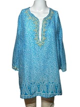Anne Carson Shirt Women&#39;s XL 1X Blue Beachy Top Coastal 3/4 Sleeve Bohoemian - £17.64 GBP