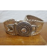 Chico’s Gold &amp; Silver Hammered Metal Hook Adjustable Leather Belt 36 Inches - €13,66 EUR