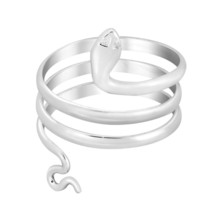 Coiled Serpent Snake Wrap Around Spiral Sterling Silver Ring-7 - £14.67 GBP