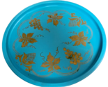 VTG Toleware Grapes Round Tray Blue and Gold Beverage Serving Tole Ware 11&quot; - £16.81 GBP