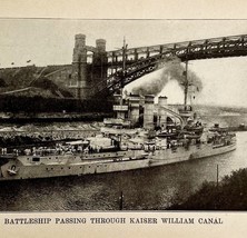 1914 WW1 Print Battleship In Kaiser William Canal Antique Military Collectible - £36.72 GBP