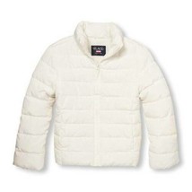 Girls Jacket Puffer Childrens Place White Zip Lightweight Water Resistant-sz 5/6 - $27.72