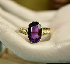 Estate Antique Edwardian 14k Yellow Gold Over Amethyst Solitaire Ring 5.50Ct - £81.59 GBP