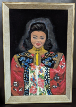 Orientalist Velvet Painting Mcm &quot;Glowing Geisha&quot; Japanese Robe Asian Woman - £356.61 GBP