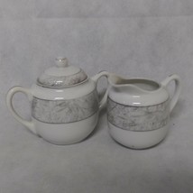 Kutani China Creamer and Sugar with Lid Gray Lines Platinum Trim - $16.95