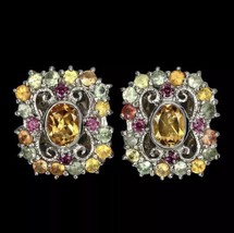 All Natural Unheated Oval Citrine Rhodolite Sapphire Sterling Silver Earrings - £94.94 GBP