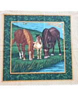 2 Horses and a Colt Grazing Quilting Crafting Sewing Pillow Panel 15&quot; x 16&quot; - £4.66 GBP