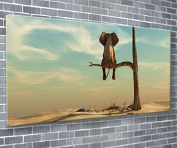 Elephant On A Branch Canvas Print Nature Wall Art 55x24 Inch Ready To Hang  - £70.47 GBP