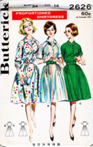 Misses&#39; SHIRTWAIST DRESS Vintage 1960&#39;s Butterick Pattern 2626 Size 14 - £19.55 GBP