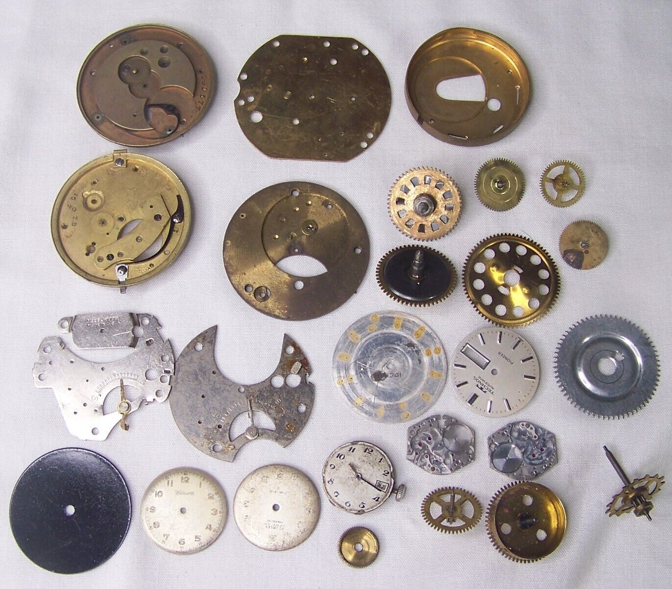 Primary image for LOT 26 ANTIQUE POCKET WATCH MOVEMENT PARTS FACE GEAR SPRING+