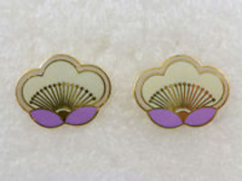 LAUREL BURCH White Purple Enamel Blossom Gold-Tone Pierced EARRINGS - FR... - £20.29 GBP