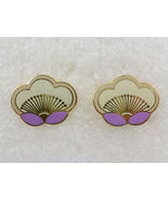 LAUREL BURCH White Purple Enamel Blossom Gold-Tone Pierced EARRINGS - FR... - $25.00