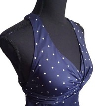 LL Bean Womens Tankini Swim Top Size 8 Blue Polka Dots #274620 - £17.76 GBP