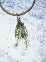 New Double Feather American Pewter Pendant 22 Inch Dark Brown Suede Necklace - £6.79 GBP