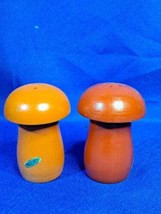 Vintage Wooden Red Mushroom Salt and Pepper Shakers 3&quot; - £14.93 GBP