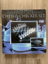 Limited Edition Solid Glass Chess &amp; Checkers Set Tabletop Game Complete - £30.57 GBP