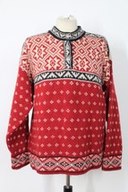 LL Bean L Red Black Fair Isle Nordic Wool Blend Pullover Sweater  USA BA45 - £28.42 GBP