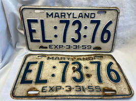 Vtg 1959 Maryland License Plates Tags Set of 2 EL:73:76 - £39.58 GBP