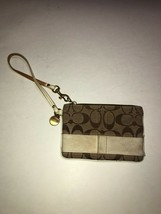 COACH Brown Signature Stripe Wristlet With Charm Canvas &amp; Leather - £9.46 GBP