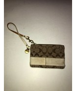 COACH Brown Signature Stripe Wristlet With Charm Canvas &amp; Leather - £8.92 GBP