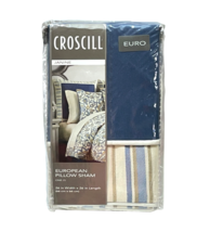 Croscill Janine Euro Sham 26 x 26&quot; Blue Tailored Corded Striped Trim Tra... - £18.94 GBP