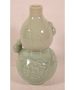 Chinese Celadon Double Gourd Vase Green Ware Flower Handle Building 9&quot; - £77.53 GBP