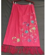Muse Linen Maxi Long Skirt Womens 12 Floral Fringe Hem Pink Embroidered ... - £23.41 GBP