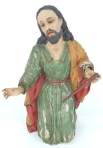 Antique Jesus Wood Statue Hand Carved Religious Polychrome Glass Eyes - £1,768.56 GBP