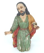 Antique Jesus Wood Statue Hand Carved Religious Polychrome Glass Eyes - £1,768.51 GBP